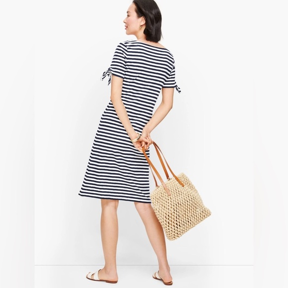 Women’s Talbots The Sleeve Knit Shift Striped Dress XS 100% Cotton Tie Sleeves - Picture 2 of 16